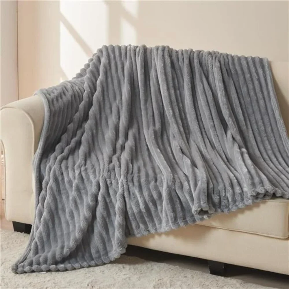 Super Soft Throw Blanket Lavender Ribbed Premium Silky Flannel Fleece 50